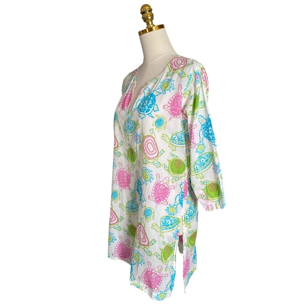 Gretchen Scott Coastal Turtle Print Vacation Resort Beach Colorful Tunic Top S - Picture 5 of 8